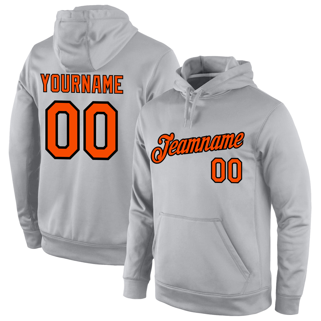 Custom Stitched Gray Orange-Black Sports Pullover Sweatshirt Hoodie