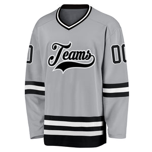 Custom Gray Black-White Hockey Jersey