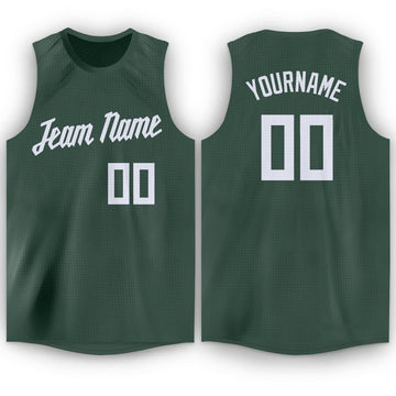 Custom Hunter Green White Round Neck Basketball Jersey - Fcustom