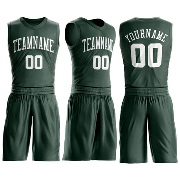 Custom Hunter Green White Round Neck Suit Basketball Jersey - Fcustom