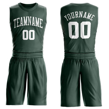 Custom Hunter Green White Round Neck Suit Basketball Jersey - Fcustom