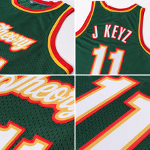 Load image into Gallery viewer, Custom Hunter Green White-Red Authentic Throwback Basketball Jersey
