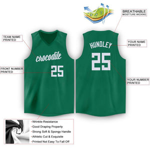 Custom Kelly Green White V-Neck Basketball Jersey - Fcustom