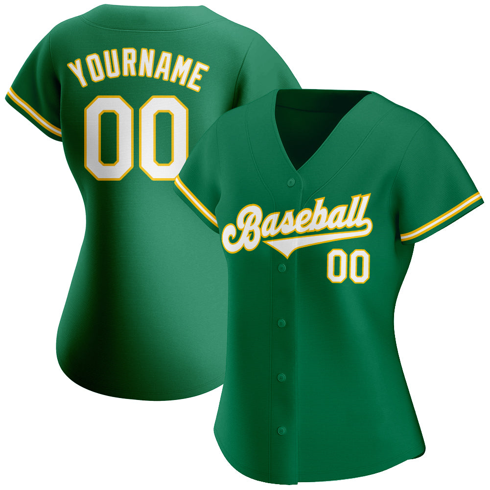 Custom Kelly Green White-Gold Authentic Baseball Jersey Sale– Fcustom