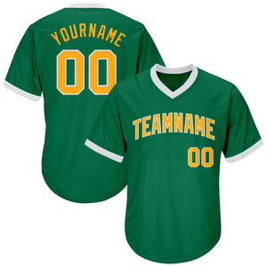 Custom Kelly Green Gold-White Authentic Throwback Rib-Knit Baseball Jersey Shirt