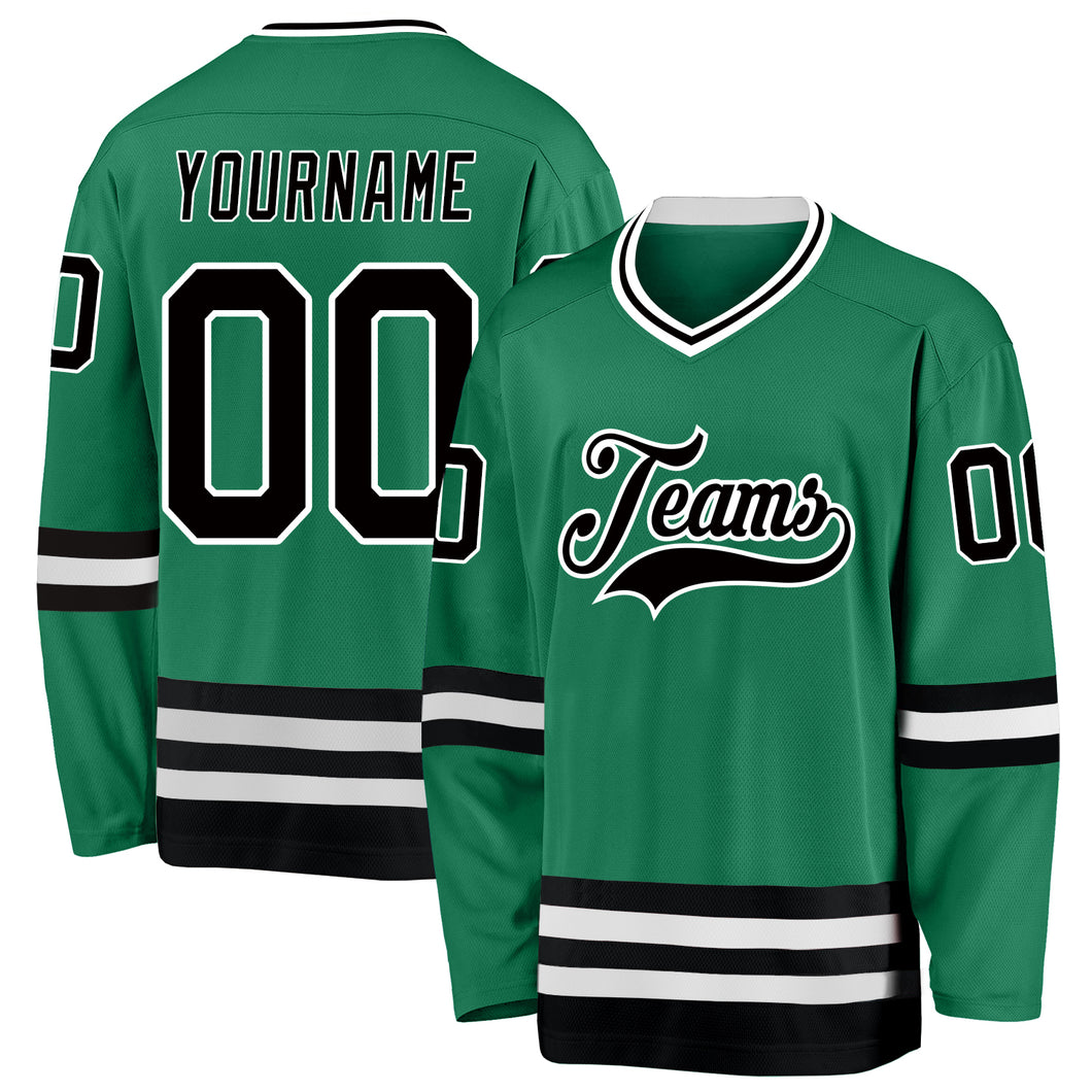 Custom Kelly Green Black-White Hockey Jersey