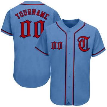 Custom Light Blue White-Red Baseball Jersey – FansCustom