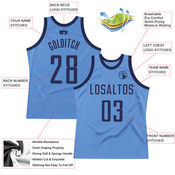 Custom Light Blue Navy Authentic Throwback Basketball Jersey