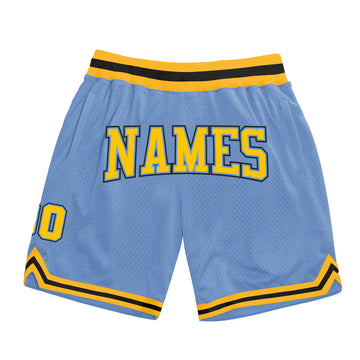 Custom Light Blue Gold-Black Authentic Throwback Basketball Shorts