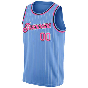 Custom Light Blue White Pinstripe Pink-Black Authentic Basketball Jersey