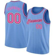 Load image into Gallery viewer, Custom Light Blue White Pinstripe Pink-Black Authentic Basketball Jersey
