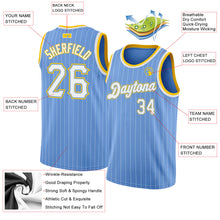 Load image into Gallery viewer, Custom Light Blue White Pinstripe White-Gold Authentic Basketball Jersey
