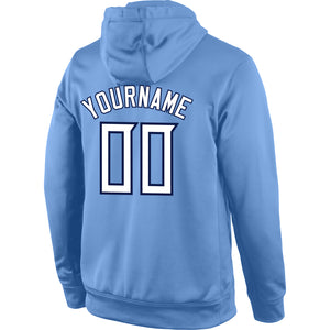 Custom Stitched Light Blue White-Navy Sports Pullover Sweatshirt Hoodie