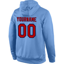 Load image into Gallery viewer, Custom Stitched Light Blue Red-Navy Sports Pullover Sweatshirt Hoodie
