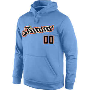 Custom Stitched Light Blue Black-Orange Sports Pullover Sweatshirt Hoodie