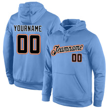 Load image into Gallery viewer, Custom Stitched Light Blue Black-Orange Sports Pullover Sweatshirt Hoodie
