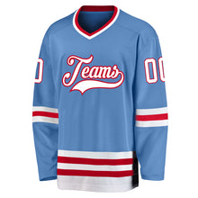 Load image into Gallery viewer, Custom Light Blue White-Red Hockey Jersey
