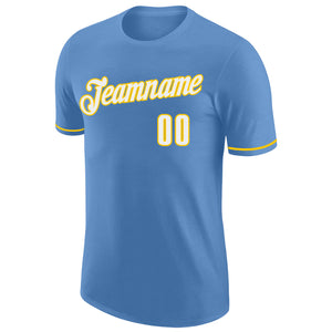 Custom Light Blue White-Gold Performance T-Shirt