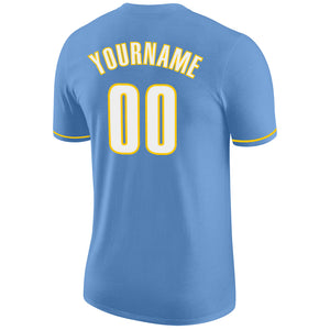 Custom Light Blue White-Gold Performance T-Shirt