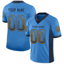 Load image into Gallery viewer, Custom Powder Blue Navy-Gold Mesh Drift Fashion Football Jersey
