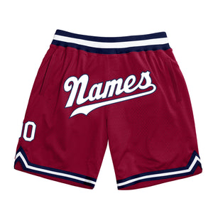 Custom Maroon White-Navy Authentic Throwback Basketball Shorts