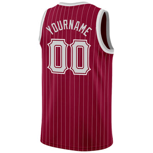 Custom Maroon White Pinstripe Gray-White Authentic Basketball Jersey