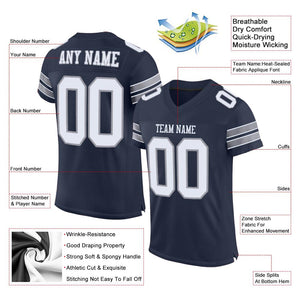 Custom Navy White-Light Gray Mesh Authentic Football Jersey - Fcustom