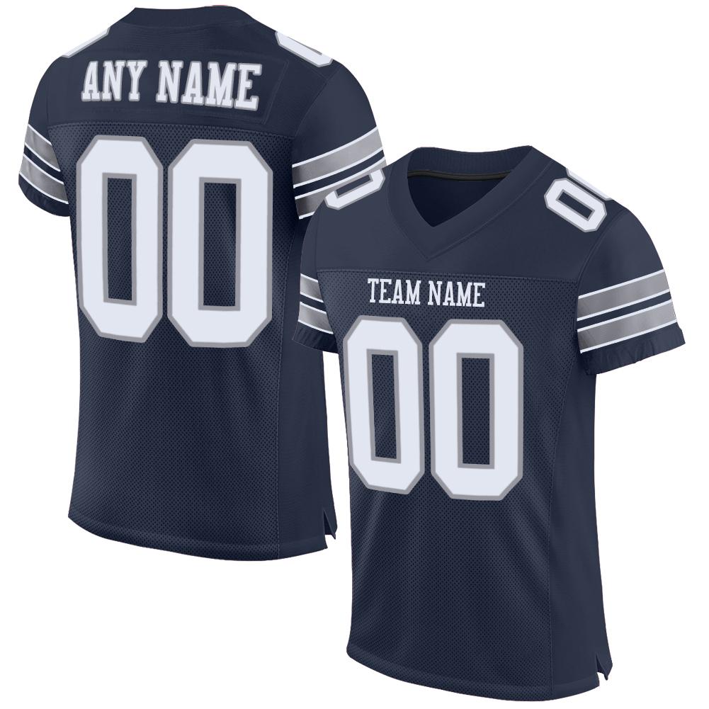 Custom Navy White-Light Gray Mesh Authentic Football Jersey - Fcustom