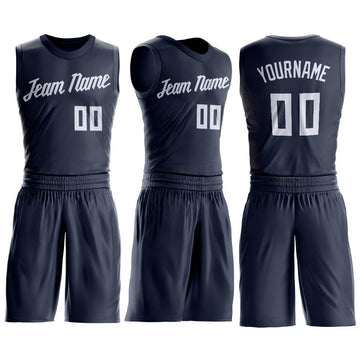 Custom Navy White Round Neck Suit Basketball Jersey - Fcustom