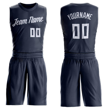 Custom Navy White Round Neck Suit Basketball Jersey - Fcustom