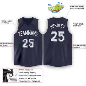 Custom Navy White V-Neck Basketball Jersey - Fcustom