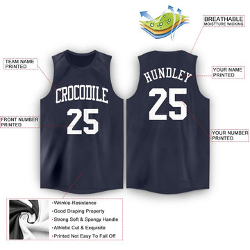 Custom Navy White Round Neck Basketball Jersey - Fcustom