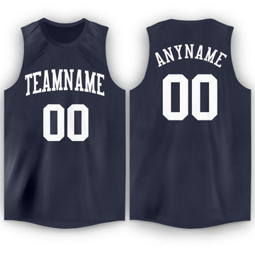 Custom Navy White Round Neck Basketball Jersey - Fcustom