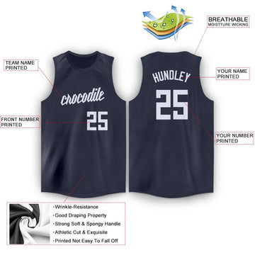 Custom Navy White Round Neck Basketball Jersey - Fcustom