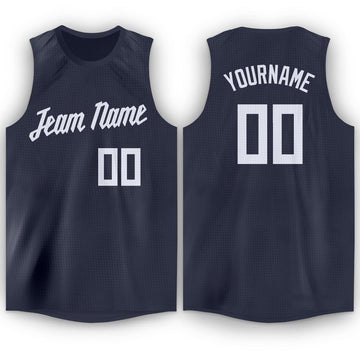 Custom Navy White Round Neck Basketball Jersey - Fcustom