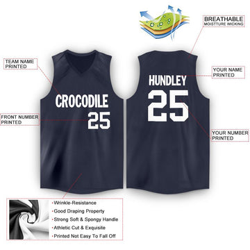 Custom Navy White V-Neck Basketball Jersey - Fcustom