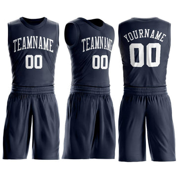 Custom Navy White Round Neck Suit Basketball Jersey - Fcustom