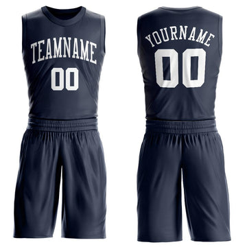 Custom Navy White Round Neck Suit Basketball Jersey - Fcustom