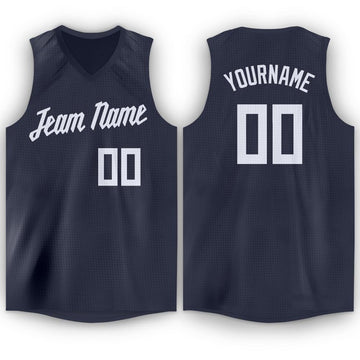 Custom Navy White V-Neck Basketball Jersey - Fcustom