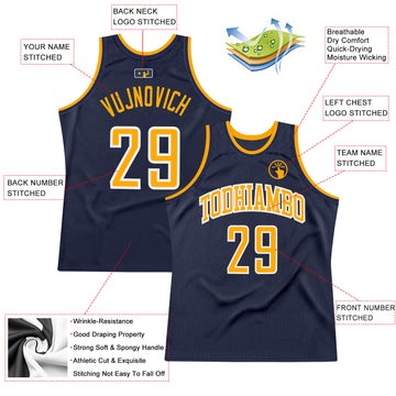 Custom Navy Gold-White Authentic Throwback Basketball Jersey