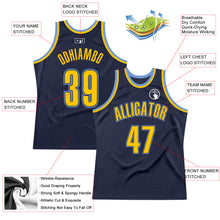 Load image into Gallery viewer, Custom Navy Gold-Light Blue Authentic Throwback Basketball Jersey
