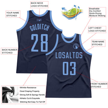 Custom Navy Light Blue Authentic Throwback Basketball Jersey