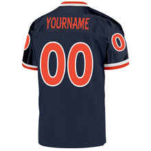 Load image into Gallery viewer, Custom Navy Orange-White Mesh Authentic Throwback Football Jersey
