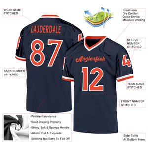 Custom Navy Orange-White Mesh Authentic Throwback Football Jersey