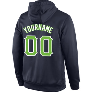 Custom Stitched Navy Neon Green-White Sports Pullover Sweatshirt Hoodie