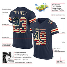 Load image into Gallery viewer, Custom Navy Vintage USA Flag-Cream Mesh Authentic Football Jersey
