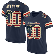 Load image into Gallery viewer, Custom Navy Vintage USA Flag-Cream Mesh Authentic Football Jersey
