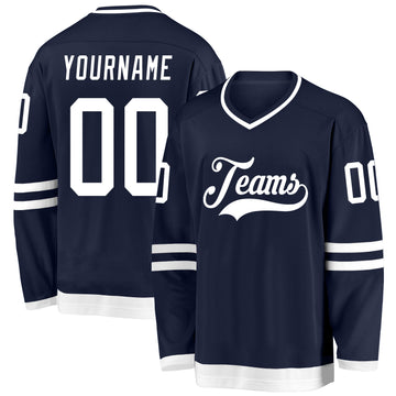 Custom Navy White Hockey Jersey