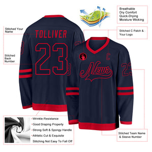 Custom Navy Navy-Red Hockey Jersey