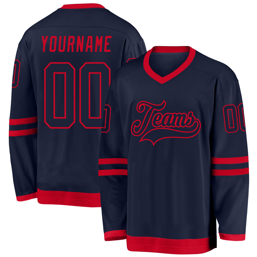 Custom Navy Navy-Red Hockey Jersey